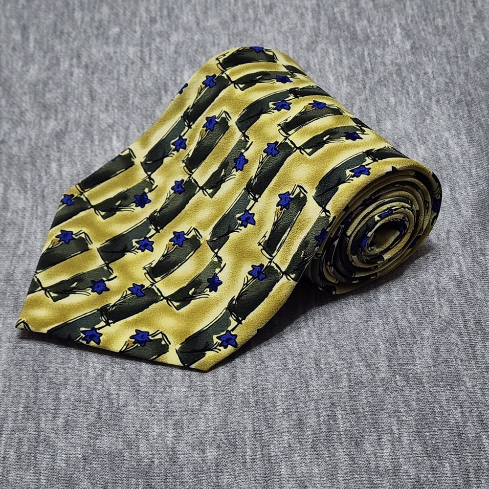J Garcia Silk Tie Mens OS Tree Collection Fifteen 1996 Geometric Gold Necktie